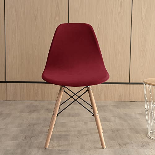 Highdi Housses de Chaise Scandinaves en Velours Extensible Luxe - Pour Salle à Manger, Cuisine, Salon, Bureau - Sans Accoudoirs (Rouge Bordeaux, 4 Pièces)