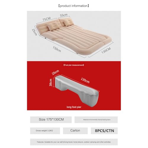 LGZFC Car Double Air Bed Portable Car Sleeping Inflatable Mattress Flocked Camping Mattress with Two Air Pillows, for Smart fortwo/forfour C453 A453 W453 2014-2024,D Beige LGZFC Car Double Air Bed Portable Car Sleeping Inflatable Mattress Flocked Camping Mattress with Two Air Pillows, for Smart fortwo/forfour C453 A453 W453 2014-2024,D Beige