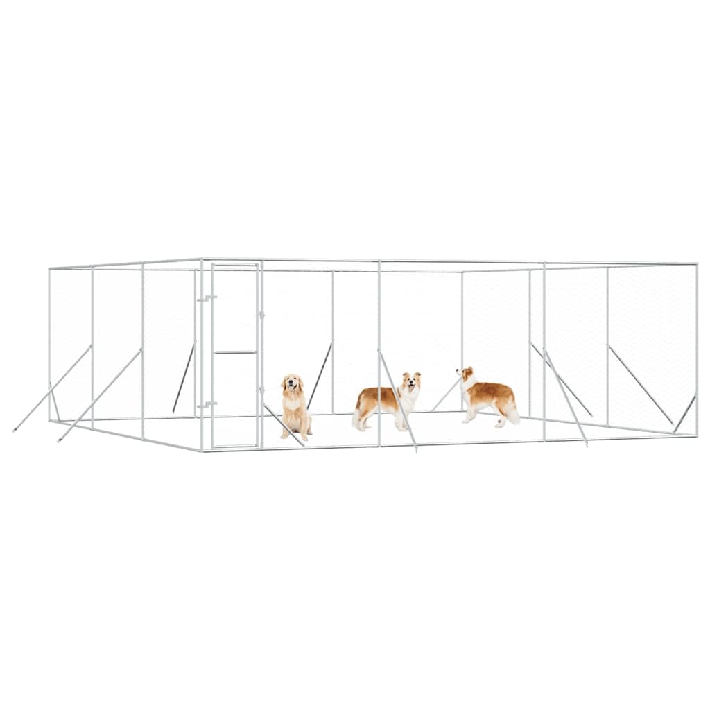 Perrera para perros de acero galvanizado para exteriores, 6 x 6 x 2 m, con puerta con cierre, recinto de metal estable para perros, cachorros, animales pequeños, salida segura y protección