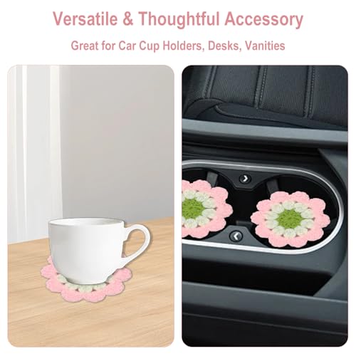 Set de 2 portavasos de crochet para auto color rosa miniatura 7