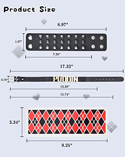 Puddin Choker Halloween Set Adjustable Punk Leather Letter Collar Necklace Tattoo Stickers Rivets Spike Bracelet Halloween Cosplay Accessories for Women Girls2