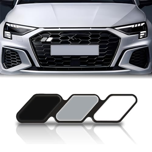 Image of Tesnaao 1 PC Car Tri-Color Front Grille Badge, 4.7 inch x 0.9 inch Stylish Appearance Plug-in Mounting Decoration, with Installation Accessories, Compatible with Toyota Tacoma 4Runner (Black & Gray & White)