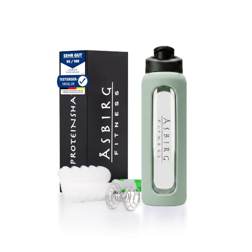 Asbirg | Glas Protein Shaker 700ml BPA-frei auslaufsicher & robust Eiweiß Shaker mit Mixball aus Borosilikatglas Trinkflasche für Fitness & Sport | Pastellgrün