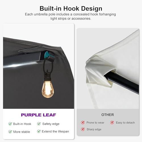 Image of PURPLE LEAF Patio Umbrella 15ft with Base and Solar Lights Outdoor, Grey