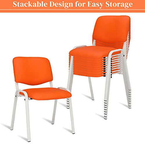 Image of VINGLI Orange 10-Pack PU Stackable Chairs Set for Waiting Room, Church, Conference, Office Guest & Reception, Meeting, Lobby - Simple & Space-Saving