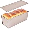 Bakeley Commercial Pullman Loaf Pan with Lid, 2.2Lb Dough Capacity Non-stick Rectangle Flat Toast Box for Oven Baking 13.6"×5.4"×4.7"(Champagne Gold)