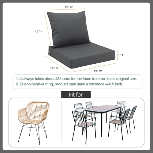Image of Favoyard Outdoor Patio Seat Cushions Set, 19x19 Inch, Waterproof, Dark Gray