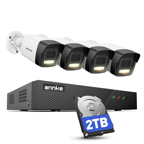 ANNKE 3K AI PoE Sistema de cámara de Seguridad con detección de Personas/vehículos, cámara de Red para Exteriores IP67 con luz Dual Inteligente, visión Nocturna en Color, Disco Duro de 2 TB