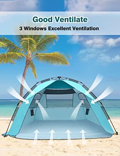 Glymnis Beach Tent 4-6 Person Pop Up Beach Tent Large Hydraulic Automatic Portable Sun Shade Shelter UPF 50+ Instant Outdoor Beach Tent for Adults Camping Hiking Picnic