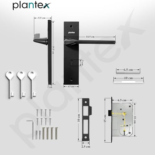 Image of Plantex Heavy-Duty Door Lock Set - Main Door Lock Handle Set / 6-Lever Lock Mechanism with 3 Years of Warranty /Mortise Lock with 3 Keys, Brass Lockbody (Z-Black)