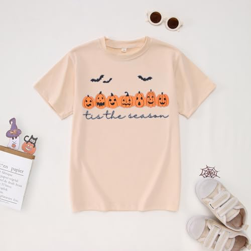 Image of Kids Boy Girl Halloween Shirts Pumpkin Face T-Shirt Spooky Tops Tis The Season Tees Short Sleeve Clothes 7-12 Years
