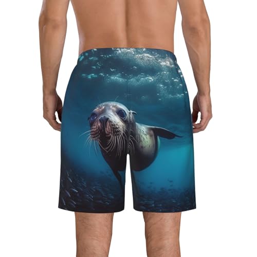 Underwater Sea Lion Men's Casual Shorts Drawstring Summer Beach Shorts Quick Dry Bathing Suits Hawaii Swim Trunks3