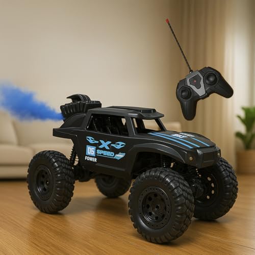 Kidsmate Remote Control Rock Climber Monster Car for Kids | Off-Road Crawler & RC Drifting Car with Smoke & LED Lights | High-Traction All-Terrain Truck Toy for Boys & Girls - Black