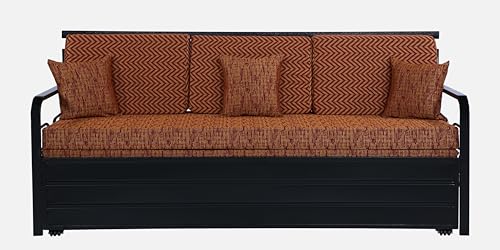 Image of 3 Seater Metal Sofa Cum Bed with Hydraulic Storage | Comfortable Sofa Set for, Living Room, Bedroom, Guest Room| Single Size Convertible Sofa with Cushion |Single Size (Multi Brown & Black)
