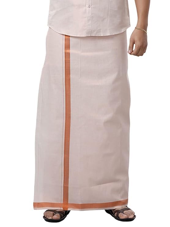 Kolakeer™ Men's Tissue Cotton Dhoti with Kasavu Zari Border - South Indian Dhoti Veshti Mundu