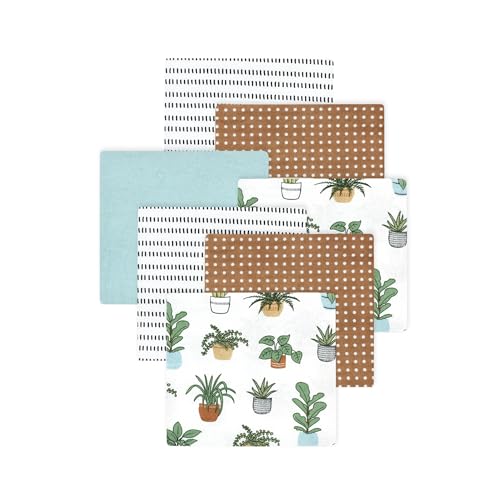 Image of Little Treasure Hudson Baby Cotton Poly Flannel Receiving Blankets Multipack, Brown Plants, 30x30 inches