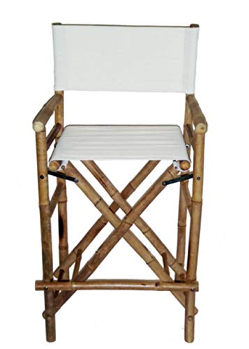 Tall Bamboo Director Chair for bar counter, White Canvas, Set of 2