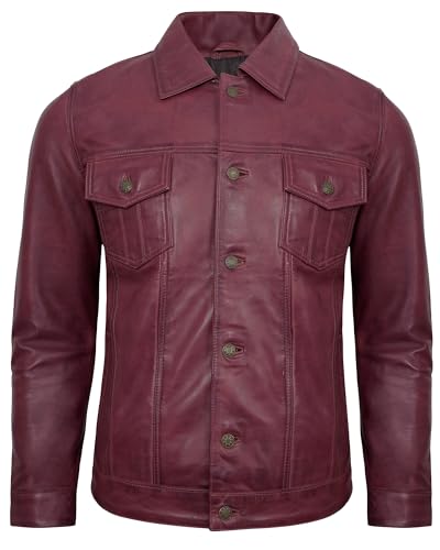 Image of Mens Leather Jackets - Real Lambskin Trucker Style Vintage Leather Jacket Men