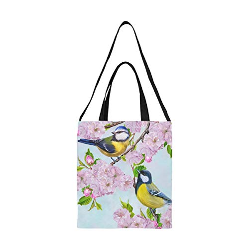 Bolsa de herramientas de lona Dos pájaros pequeños Tit en la rama Linda bolsa de supermercado Bolsa de maquillaje de lona Imprimir Gran tamaño Simple Hombro Crossbody Strap Work School Shopper