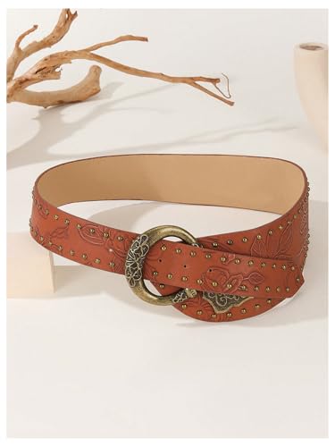 Verdusa Women's Retro Vintage Floral Studded Waist Belts Metal Buckle Western Cowgirl Waistband2
