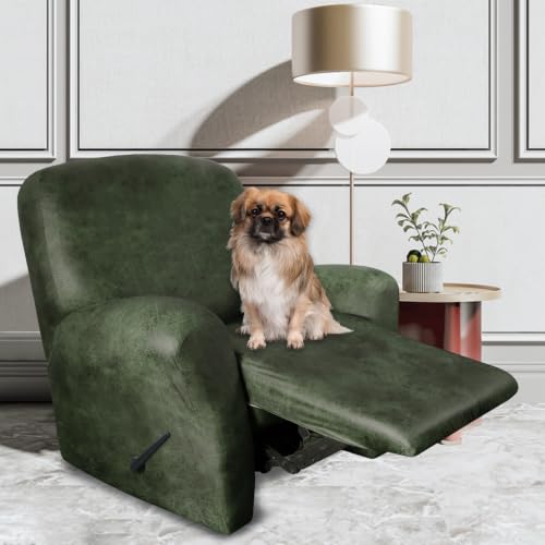 Image of ANARACHON Leather Like Recliner Chair Covers Heavy Duty, 4 Pieces Recliner Cover for Recliner Chair, Leather Cover for Recliner slipcovers Washable for Pets (02Tawny)