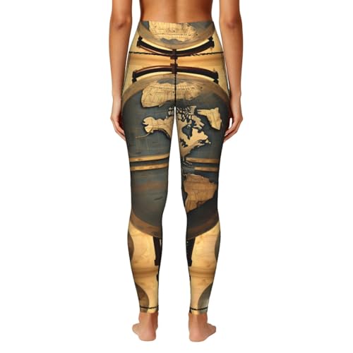 Leggings con estampado de globo terráqueo antiguo TTYDOKLA pantalones de alta elasticidad 4