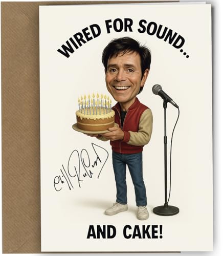 Cliff Richard Birthday Card Funny Caricature with Printed Reproduction Autograph | Pop Music Memorabilia Unique Birthday Gift for Cliff Richard Fans and Collectors No1978