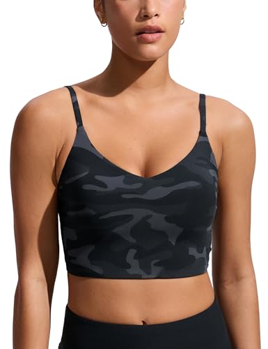 Image of CRZ YOGA V Shaped Longline Bikini Tops | Built-in Pads, A-D Cup, Cropped, Adjustable Spaghetti Straps, Swim, Bathing Suit for Women