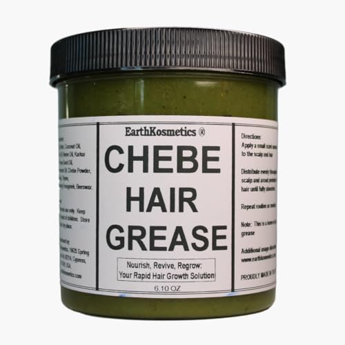 Chebe Grease stimulates Hair Follicles for Growth and Reverses Bald Spots. It contains Chebe Powder Karkar Oil plus Potent Herbs and Oils (Neem Moringa Fenugreek Rosemary etc.) 6.05 Oz