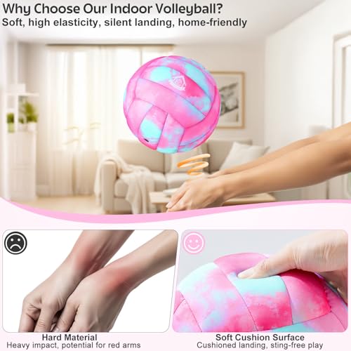Image of Soft Indoor Volleyball, Cushioned Cover Training Ball for Beginners, Silent Indoor Volleyball with Pump, Lightweight Official Size 5 Volleyballs for House Games & Practice