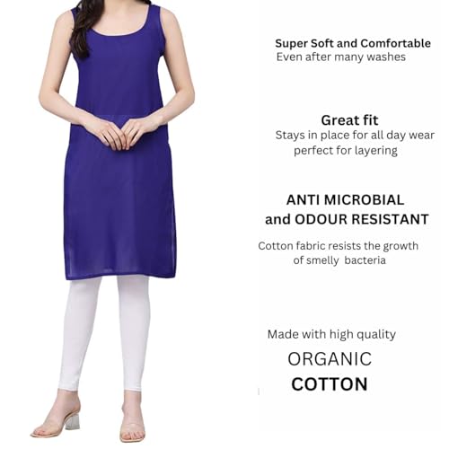 Image of Women's Sleeveless Cotton Inner Slip Dress Round Neck Soft Comfortable Fit Full Length Camisole Innerwear Summer top Undergarment for Girls