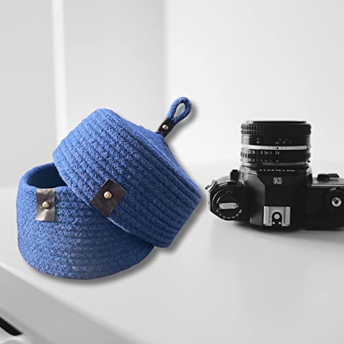 Image of Multi-Purpose Essential Jute Basket With Lid Storage Baskets For Bathroom Living Room & Kitchen | Organizer Box | Storage And Organizer Box (Royal Blue)