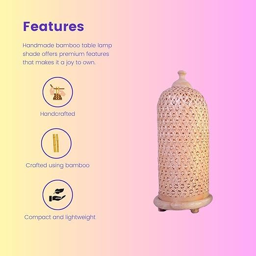 ROYAL 11 ART & CRAFT Handmade Bamboo Table Lamp with Bulb | Decorative Bedside Night Lamp for Bedroom & Living Room | Natural Rattan Side Table Lamp | Eco-Friendly Cane Light - Image 5 thumbnail