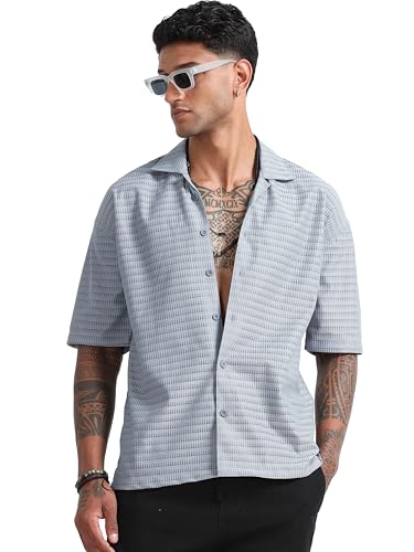 Image of JUARI BE A GENTLEMAN Micro Polyester Breathable Drop Shoulder Shirt with Modern Texture Design Perfect for Casual wear and All-Season Comfort