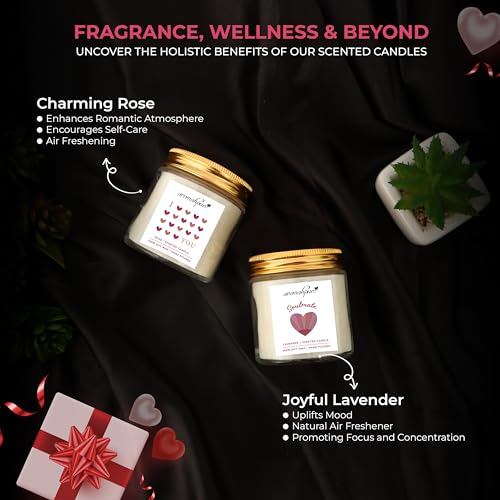 Image of Aromahpure Valentines Scented Candles Gift Set for Girlfriend & Boyfriend | I Love You (Rose) & Soulmate (Lavender) Fragrances | Burns Upto 50hrs Soy Wax Candle Jar | Candles for Home Decor
