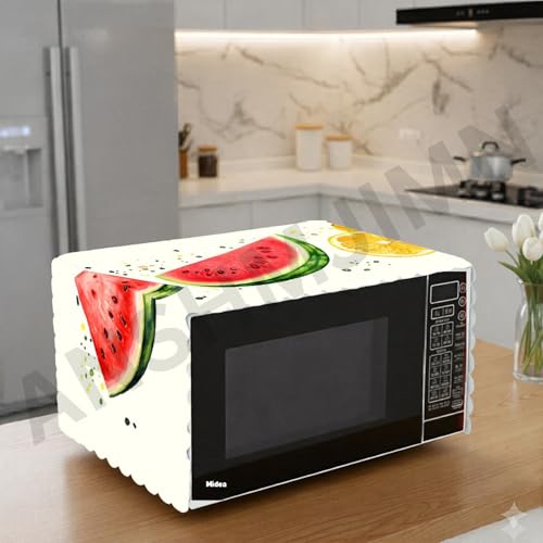 Image of Printed Microwave Oven Cover | Dustproof Waterproof Non-Slip Fabric Cover | Kitchen Decorative Appliance Protector | Kitchen Appliance Cover. (WaterMellon)