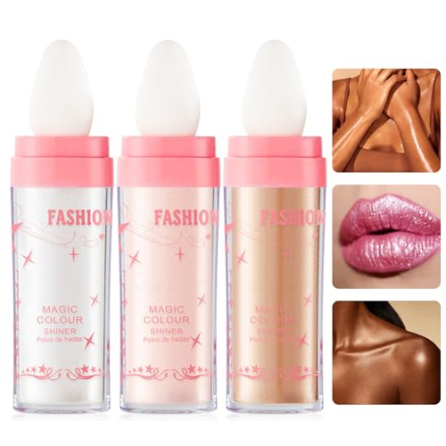 Highlighter Puder Makeup, 3 Farben Polvo De Hadas Highlighter Stick Für Gesicht, Haare Und Körper, Leichter Und Lang Anhaltender Glow Highlighter Makeup, Weiß/Rosa/Goldbraune Mehrfarbenkombination