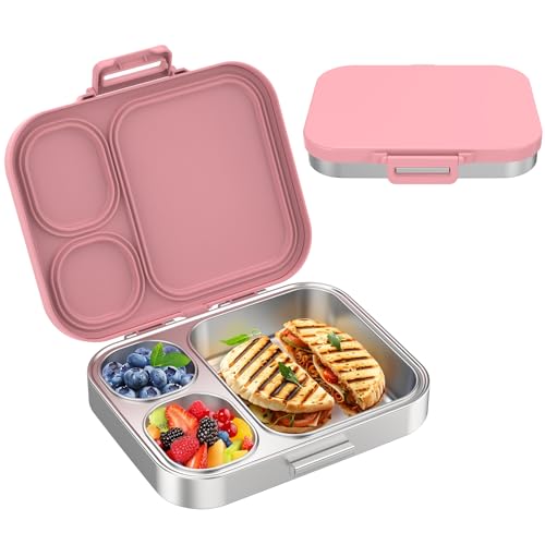 Best Stainless Steel Lunch Box for Kids: Durable, Leak-Proof & Eco-Friendly Choices 10 Pawtong Stainless Steel Bento Lunch Box for Kids | 3-Compartment Lunch Box Container Kids | 100% Leakproof, Dishwasher-Safe, Eco-Friendly, Perfect Portion Control for Kids&Adult Healthy Meals (Pink)