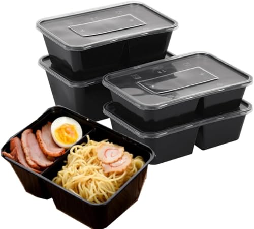蓋付き 食事準備容器 食品保存用 再利用可能 積み重ね可能 フリー 電子レンジ/食器洗い機/冷凍庫対応 弁当箱 (ダブルグリッドB,750ml- 50個)
