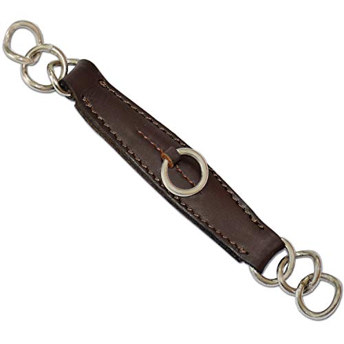 322 Brown Leather Curb Chain Strap Cowhide Leather & Stainless Steel Rings