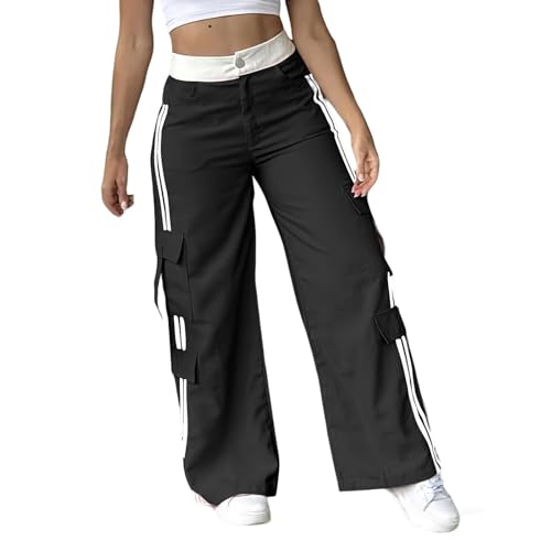 Women High Waisted Wide Leg Cargo Pants Baggy Stretchy Casual