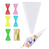 Transparente Tasche zur Dekoration: Süßigkeiten Tüten, Die Plastiktüte ist 100% transparent. Sie können diese transparenten Zapfen mit Pailletten, farbigem Konfetti, getrockneten Blumen, Glitzerpapier usw. füllen und sie dann mit unserem band für versiegeln. Cellophantüten, Es kann auch als schöne Dekoration für Blumen, Geschenke usw. verwendet werden.