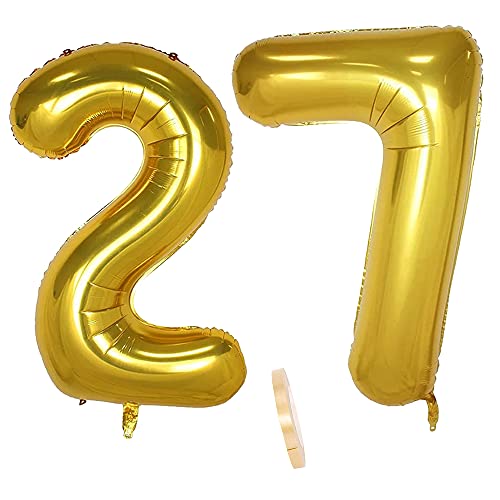 2 Ballons Numéro 27, Ballon 27 Ans Anniversaire Or XXXL 100cm Gold Géant Ballon Figurines Gonflable Hélium Feuille Chiffres Deco Pour Femme Homme La Décoration De Fête Mariage D'anniversaire