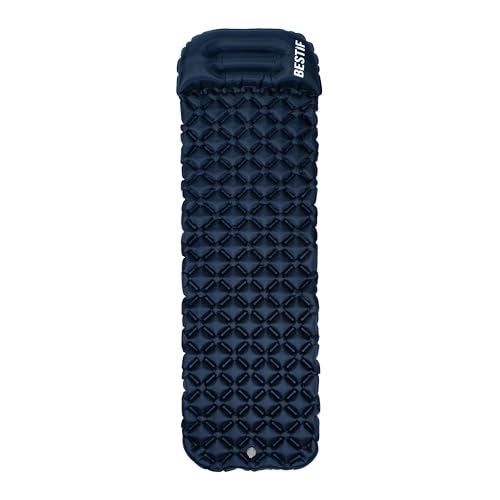 BESTIF Materassino gonfiabile con cuscino, ultraleggero, da campeggio, dimensioni ridotte, per attività all'aperto, trekking, materasso (blu scuro, 190 x 56 x 5,5 cm)