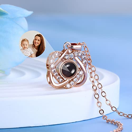 Drawelry Personalized Photo Projection Necklace Custom Picture Inside Memory Heart Angel Wings Paw Print Silver Anniversary Promise Pendant Necklace Mother's Day Christmas Jewelry Gifts For Her Women Men Girl (Heart In Heart) #TOP2