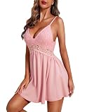 Ekouaer Plus Size Nightgowns for Women Baby Doll Lingerie Lace Trim Sleep Dress Sleeveless Nightgowns Misty...