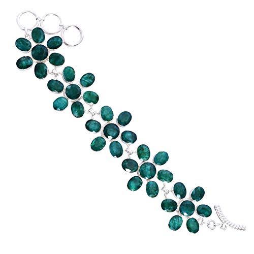Bracelet en argent sterling 925 corindon et émeraude verte de luxe