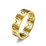 Ayoiow Anillos de acero para hombre, oro anillo mujer anillo de bandas con símbolos huecos, 6 mm, anillo talla 17