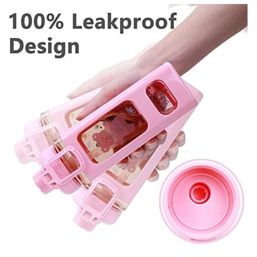 Image of Atarangi Kawaii Water Bottle for Girls with Straw & Movable Handle | Leak-Proof BPA-Free Cute Plastic Bottle with 2D & 3D Stickers | Stylish School & Travel Bottle for Kids