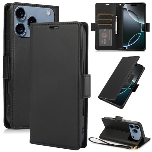 Étui portefeuille magnétique iPhone 14 Pro Max clapet cuir noir
